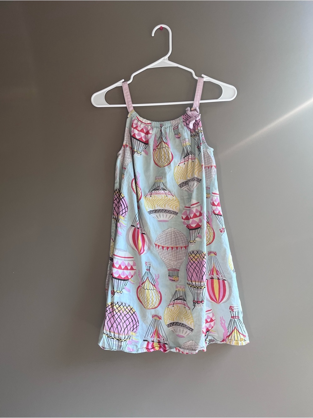 Girls Light Blue Hot Air Balloon Dress with Pink Straps